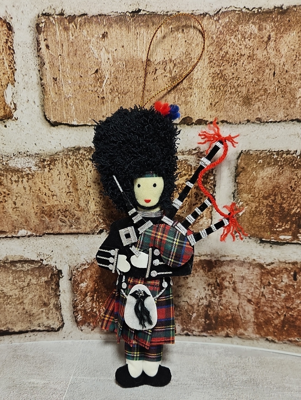 St. Nicolas Handmade Felt Scottish Highland Bagpiper Christmas Ornament Kilt